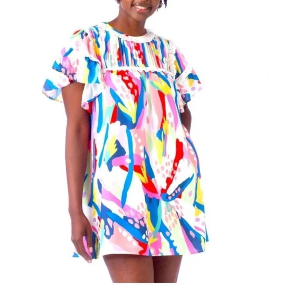 Crosby by Mollie Burch Hadley Flutter Sleeve Mini Dress Key West Print Women's S